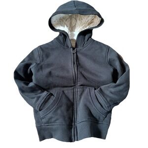 Faded Glory Hoodie Girls S 6-6X Black Sherpa Lined Zip Fleece Jacket Pockets